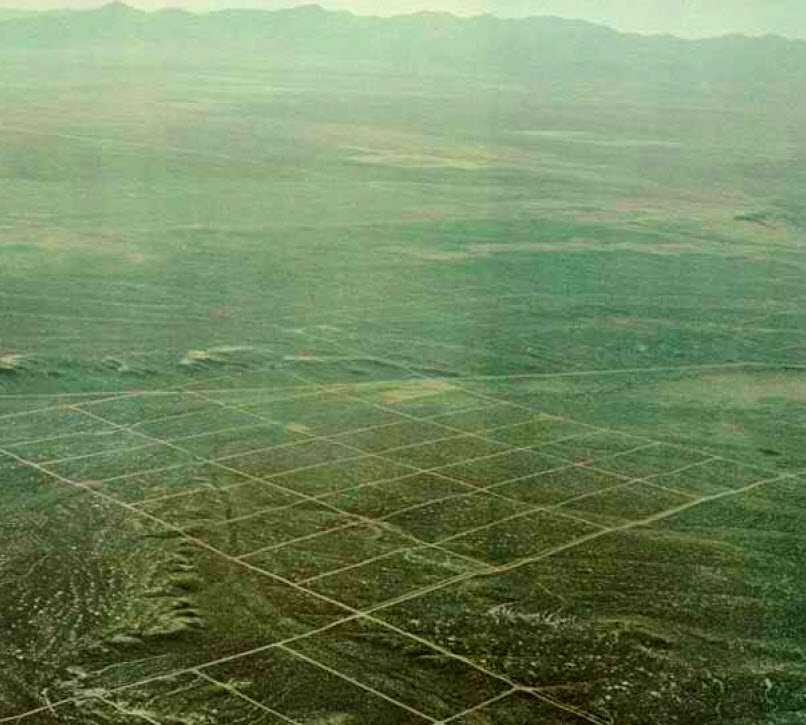 Parceling the unknown.Out-of-state dealers bought and marked off ten-acre tracts for mail-order sale near Elko, Nevada.